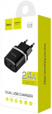Адаптер питания hoco C12 Smart (110/220V - 2x USB, 2.4А, black)