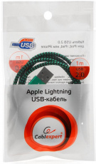 Кабель USB 2.0 Am - Lightning 1.0m (CC-APUSB2gn 1m, нейлоновая оплетка, green) Cablexpert