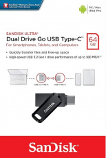 Флеш накопитель USB 3.2 64Gb SanDisk Dual Drive Go (SDDDC3-064G-G46, OTG Type-C, 300MB/s, black)