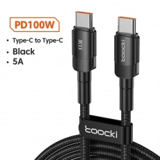 Кабель Type-C --> Type-C 1.0m (100W, быстрая зарядка, нейлоновая оплётка, black) Toocki