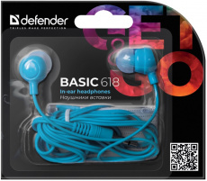 Наушники Defender Basic 618 (затычки, без микрофона, 1.1m, blue)