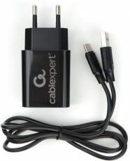 Адаптер питания Cablexpert MP3A-PC-37 (100-240V - 2x USB, 2.4A, 12W, кабель Type-C 1m, black)
