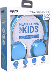 Наушники Hiper LUCKY VTX2 (накладная закрытая, без микрофона, детский размер, безопасный уровень звука, 1.2m, blue)