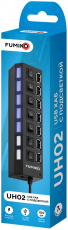USB 2.0 HUB FUMIKO UH02 (FUH02-01, 7 портов, активный, выключатели, black)