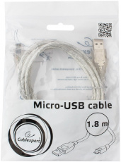 Кабель USB 2.0 Am - micro USB 1.8m (CCP-mUSB2-AMBM-6-TR, ферритовый фильтр, экранированный, transparent) Cablexpert