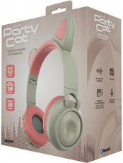 Гарнитура QUMO Party Cat (накладная закрытая, беспроводная, Bluetooth 5.0, с микрофоном, 360mAh, до 10 часов работы от батареи, регулируемая подсветка, beige-pink)