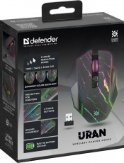 Мышь беспроводная Defender URAN GM-503 (optical, 3200dpi, аккумулятор 400mAh, подсветка, программируемая, soft-touch, black)