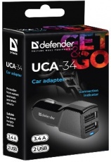 Зарядное устройство от прикуривателя Defender UCA-34 (12-24V, 2 USB разъёма, 2.4A, black)