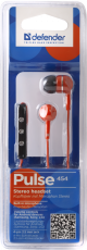 Наушники Defender Pulse 454 (затычки, для мобильных устройств, с микрофоном, 1.2m, red-black)