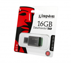 Флеш накопитель USB 3.1 16Gb Kingston DT50 (DT50/16GB, silver-green)