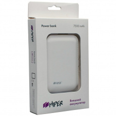 Внешний аккумулятор Hiper SP7500 (литий-ионный, 7500mAh, 2*USB 2.1A+1A, вход 1А, white)