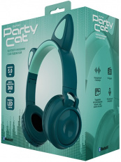 Гарнитура QUMO Party Cat (накладная закрытая, беспроводная, Bluetooth 5.0, с микрофоном, 360mAh, до 10 часов работы от батареи, регулируемая подсветка, turquoise)