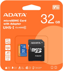 Карта памяти SDHCmicro Card 32GB ADATA (AUSDH32GUICL10A1-RA1, Class 10, UHS-I, 100/25MB/s, адаптер SD)