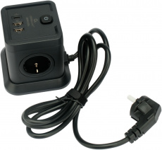 Сетевой фильтр Cablexpert Tower (TWR-4-CU2-B-2, 4 розетки, 2 метра, 2*USB 2.4A QC4.0, USB Type-C 3A 20W PD, 2500W, 10A, black) RTL