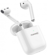 Гарнитура FUMIKO BE09 (FBE09-01, вкладыши, беспроводная, Bluetooth 5.1, с микрофоном, до 4 часов работы от батареи, white)