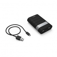 Внешний аккумулятор Hama Joy (137492, литий-ионный, 7800mAh, 2*USB - 2.1A, вход 2.1А, кабель 0.15m - microUSB, black-silver)
