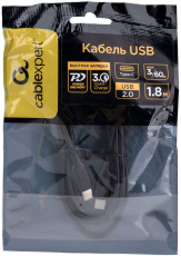 Кабель USB 2.0 Type-C - Type-C 1.8m (CC-USB2-CMCM-60-1.8M, медь, 3A, 60W, быстрая зарядка, QC3.0, PD, black) Cablexpert