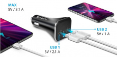 Зарядное устройство от прикуривателя Defender UCA-31 (12-24V, 2*USB разъёма, 1.1A, black)