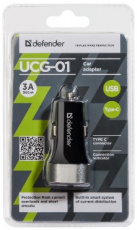 Зарядное устройство от прикуривателя Defender UCG-01 (12-24V, USB + Type-C, 3A, black-silver)