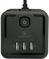 Сетевой фильтр Cablexpert Tower (TWR-4-U3-B-2, 4 розетки, 2 метра, 3*USB 2.4A (3.1A max), 2500W, 10A, black) RTL