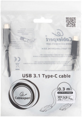 Кабель USB 3.1 Type-C - Type-C 0.3m (CCP-USB3.1-CMCM-0.3M, 3А, 36W, быстрая зарядка, QC3.0, PD, двойное экранирование, black) Cablexpert