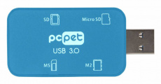 Карт-ридер PC Pet 4-in-1 (BW-C308A, SDHC, microSD, MS, M2, blue, USB3.0)