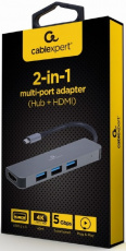 USB 3.0 HUB (A-CM-COMBO2-01, Type-C, 3xUSB3.2 + HDMI, 4K, металл, grey) Cablexpert