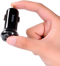 Зарядное устройство от прикуривателя hoco Z1 (12/24V - USB, 2*USB, 2.1А max, кабель Lightning 1m, black)