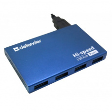 USB 2.0 HUB Defender Septima Slim (7 портов, активный, адаптер питания, металлический, blue)