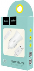Зарядное устройство от прикуривателя hoco Z2 (12/24V - USB, 1.5А, кабель Lightning 1m, white)