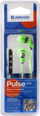 Наушники Defender Pulse 455 (затычки, для мобильных устройств, с микрофоном, 1.2m, green)
