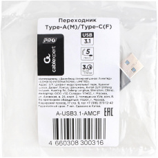 Переходник USB-OTG (A-USB3.1-AMCF, USB 3.0 (m) / USB Type-C (f), black) Cablexpert