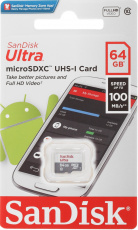 Карта памяти SDXCmicro Card 64Gb SanDisk (SDSQUNR-064G-GN3MN, Ultra, Class 10, UHS-I, 100MB/s, без адаптера)