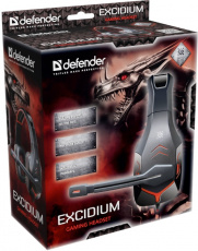 Наушники Defender EXCIDIUM (полноразмерные закрытые, c микрофоном, игровые, регулятор, 2.2m, промо-код "Crossout", black-red)