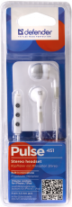 Наушники Defender Pulse 451 (затычки, для мобильных устройств, с микрофоном, 1.2m, white)