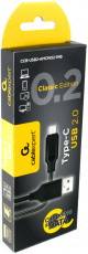 Кабель USB 2.0 Am - Type-C 1.0m (CCB-USB2-AMCMO2-1MB, 3А, быстрая зарядка, QC3.0, black) Cablexpert