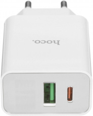 Адаптер питания скоростной hoco C100A (110-240V - 2x USB, USB Type-C, 5V-3А, 9V-2.2A, 12V-1.7A, 30W, быстрая зарядка, QC3.0, PD, white)