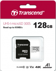Карта памяти SDXCmicro Card 128Gb Transcend (TS128GUSD300S-A, Class 10, UHS-I U3, 100MB/s, адаптер SD)