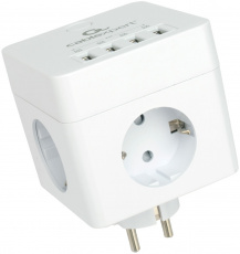 Сетевой фильтр Cablexpert Cube (CUBE-4-U4-W, 4 розетки, 4*USB 2.1A (3.1A max), 4000W, 16A, white) RTL