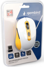 Мышь беспроводная Gembird MUSW-221 (optical, 1600dpi, AA, white-yellow)