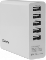 Внешний аккумулятор Defender ExtraLife Multi (литий-ионный, 13000mAh, 5*USB - 0.5A+1A+1A+2.1A+1.3A, вход 1.5А, кабель 0.7m - microUSB/miniUSB/Samsung/Apple, white)