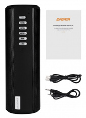 Колонки Digma S-32 (6W, портативные, аккумулятор, Bluetooth, микрофон, громкая связь, AUX,  MicroSD до 32Gb, FM, MP3, подсветка, black)
