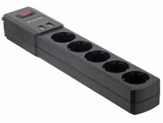 Сетевой фильтр Defender DFS 451 (5 розеток., 1.8 метра, 2*USB 1A, black) RTL