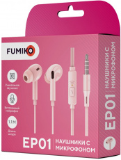 Наушники FUMIKO EP01 (FEP01-06, затычки, для мобильных устройств, с микрофоном, 1.2m, pink)