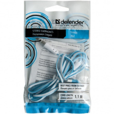 Наушники Defender Trendy-702 (затычки, без микрофона, 1.1m, white-blue)