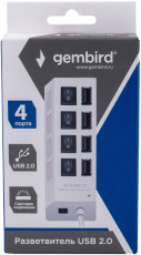 USB 2.0 HUB Gembird UHB-243-ADW (4 порта, активный, выключатели, 0.45m, white)