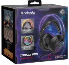 Наушники Defender Cosmo PRO (полноразмерные закрытые, подключение по USB, с микрофоном, регулятор, игровые, виртуальный объёмный звук 7.1, 2.1m, подсветка, промо-код "Crossout", black)