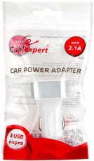 Зарядное устройство от прикуривателя Cablexpert MP3A-UC-CAR17 (12/24V - 3xUSB, 5V/2.1A, 10W, white-silver)