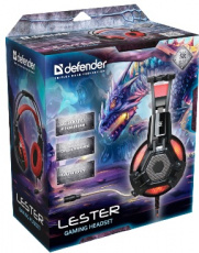 Наушники Defender LESTER (полноразмерные закрытые, c микрофоном, регулятор, игровые, 2.2m, промо-код "Crossout", black-red)