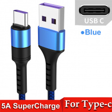 Кабель USB 2.0 Am - Type-C 1.0m (5A, быстрая зарядка, нейлоновая оплётка, blue)
